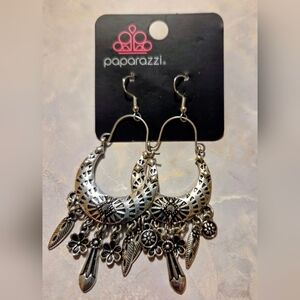 Paparazzi Silver Boho Crescent Charm Earrings